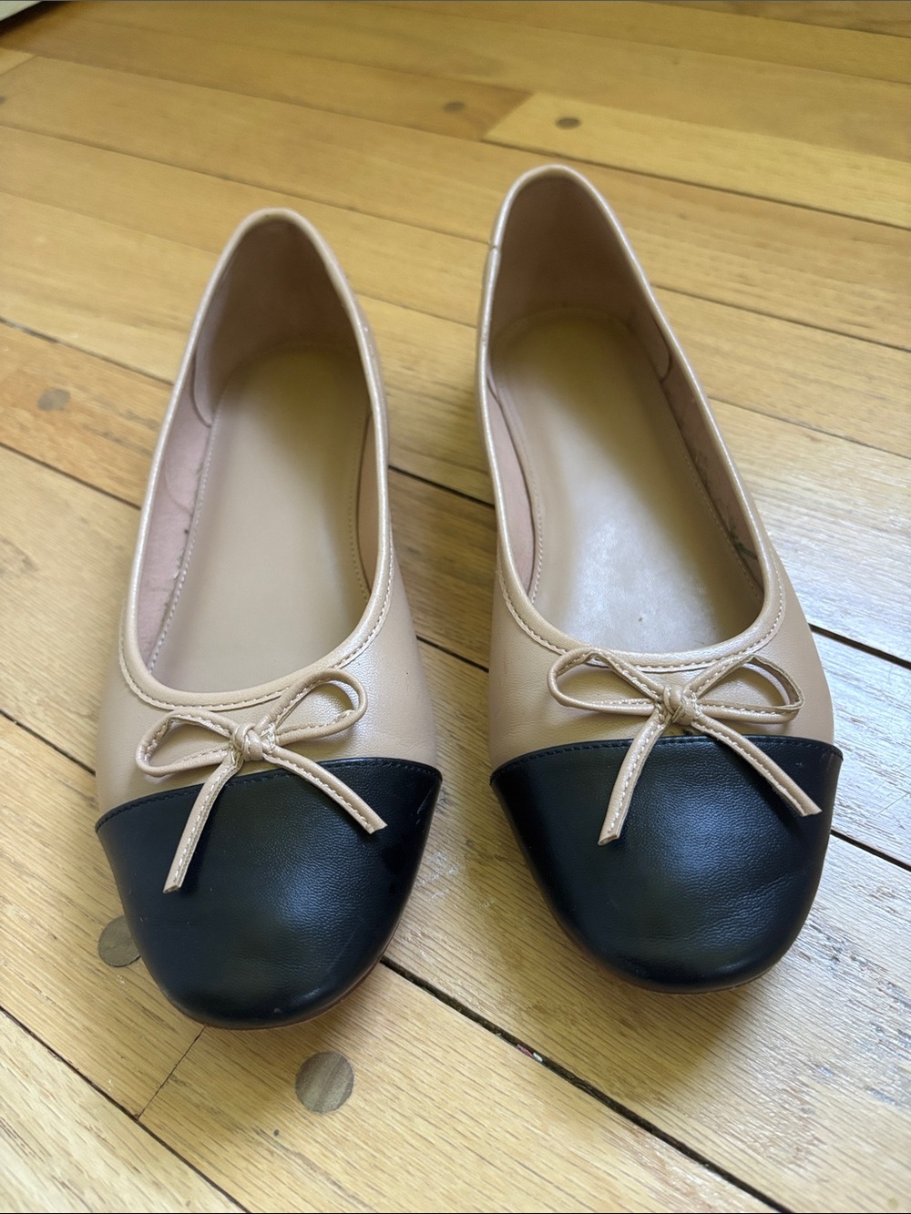 J. Crew Beige Black Two-Tone Ballet Flats with Bow 7.5